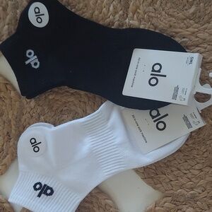 2- Pairs ALO Yoga Black and White Ankle Socks